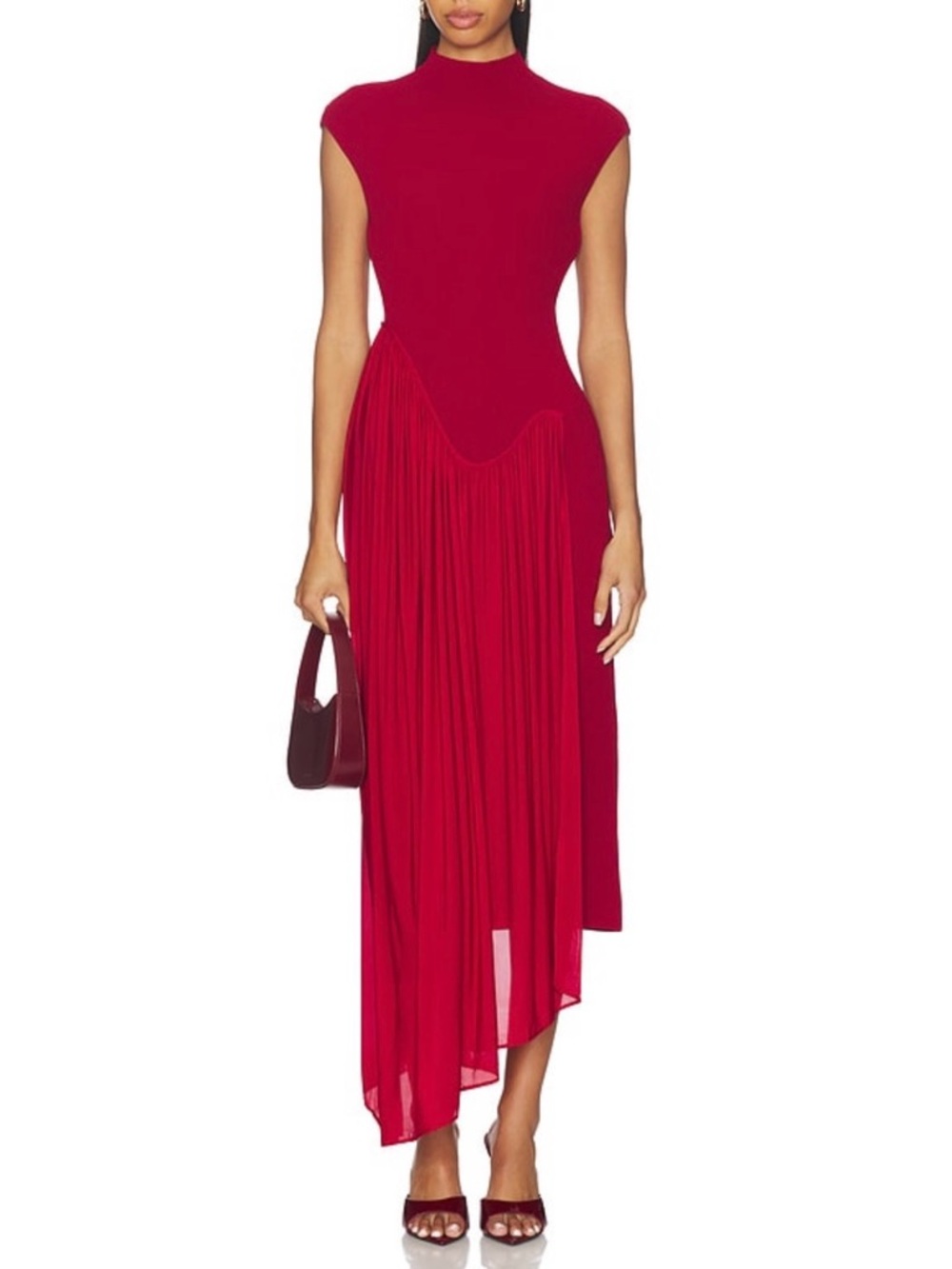 Et Ochs Francis Dress High-Neck Pleated Asymmetric Dress